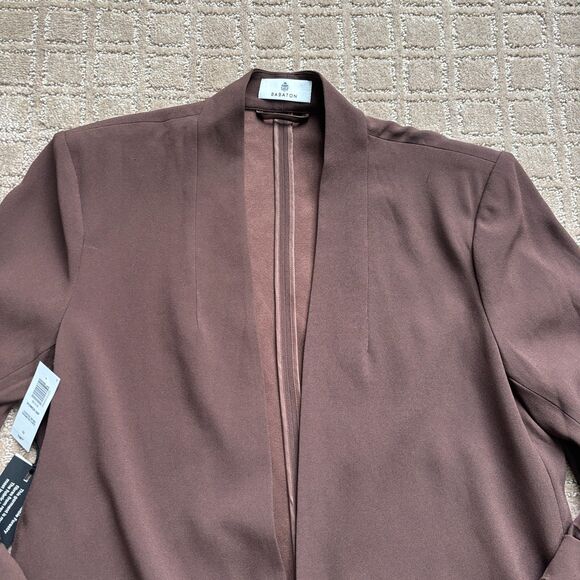 Babaton Power Hip Blazer Women's 10 Chocolate Brown Crepe Open Front Drape READ - Picture 4 of 11